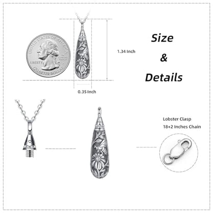 Sterling Silver Tree of Life Flower Celtic Cremation Ashes Urn Pendant Necklace for Women - color: Tear *Bee