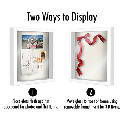 Americanflat 11x14 Shadow Box Frame with Shatter-Resistant Glass - Silhouette Collection - Large Shadow Box Display Case for Tabletop and Wall Display - White with Soft Felt Back | Shatter-resistant glass, 1.5 inch interior depth, hangs vertical or horizo