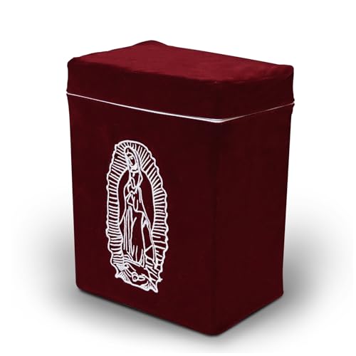 Velvet Urn Bag with TSA Approved Cremation Container | Holds Cremated Ashes of Human Adult | For Use in a Niche or Ground Burial | Fits the Crowne Burial Urn Vault (Burgundy with Our Lady) - color: Burgundy With Our Lady