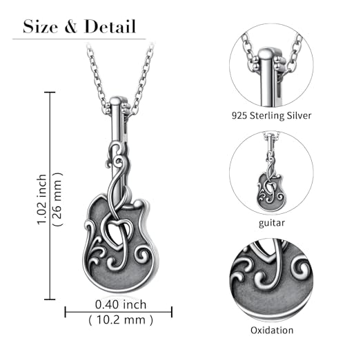 925 Sterling Silver Urn Necklaces for Women Claddagh/Angel Wings/Guitar/Butterfly/Tree of Life Ashes Memorial for Loss Keepsake Jewelry Present Easter Day of the Dead - style: Guitar