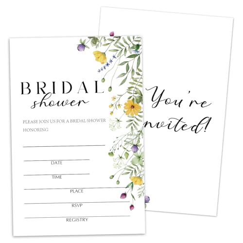 WwongxianB Bridal Shower Invitations, Wildflower Invites for New Couples Mr and Mrs, 25 Fill In Wedding Shower Invitation with Envelopes, Wedding & Bridal Shower Party Favor Decorations -N08 - color: Wildflower01