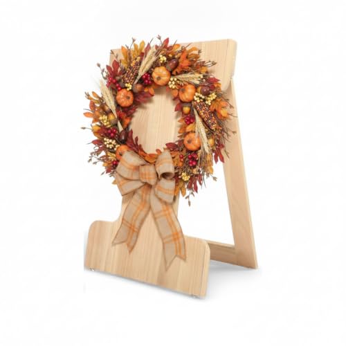 27 x 12'' Wood Wreath Easel Stand Holder Board for Making Wreaths Crafting | Fall Thanksgiving Wedding Wood Wreath Holder Tabletop Display Making Easel Assistant Tools, No Garland(Natural Wood) - color: Natural Wood, size: 27 x 12 Inch, style: Elegant Sty