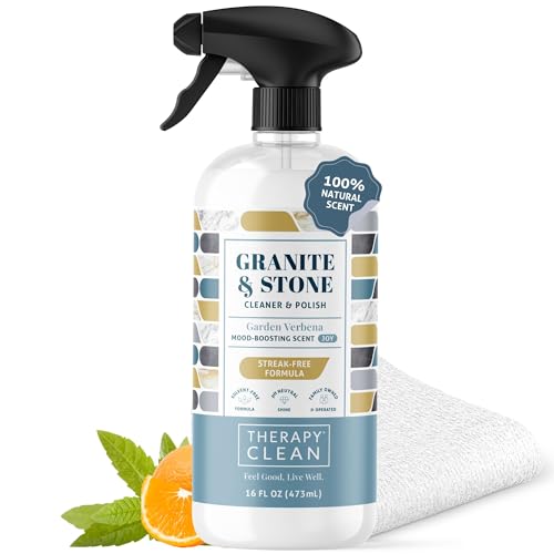 Therapy Granite & Stone Cleaner and Polish, pH Neutral, Marble & Quartz | Includes microfiber cloth. Safe for granite, marble, quartz, soapstone, slate, limestone, corian & laminate. - style: Granite Cleaner 16 oz. (Pack of 1 with Microfiber)
