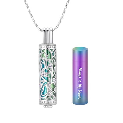 Cylinder Urn Necklace Crystal Tree of Life Cremation Jewelry Pendant for Women Men Vial Cremation Ash Pendant Loved One Memorial Jewelry with Mini Keepsake Urn Ash - Always In My Heart - color: Silver-Colorful-Purple-Always In My Heart