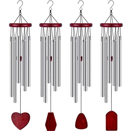 Tatuo 4 Pcs Memorial Wind Chimes for Loss of Loved One, 28'' Outdoor Sympathy Gifts for Mom Dad, with 6 Aluminum Tube, Remembrance Gift for Bereavement Garden Patio Balcony Home(Silver,Classic Style) - color: Silver, style: Classic Style