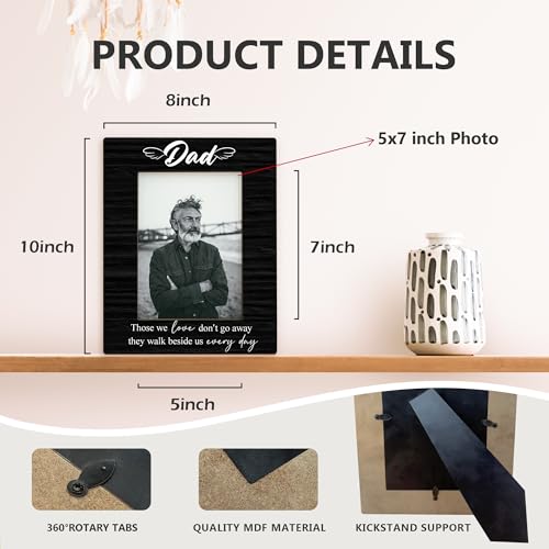Dad Memorial Gifts Picture Frame 5x7, In Loving Memory Photo Frame, Memorial Gifts for Loss of Dad, They Walk Beside us Every Day Sympathy Wooden Picture Photo Frames for Desk Home Room Decor