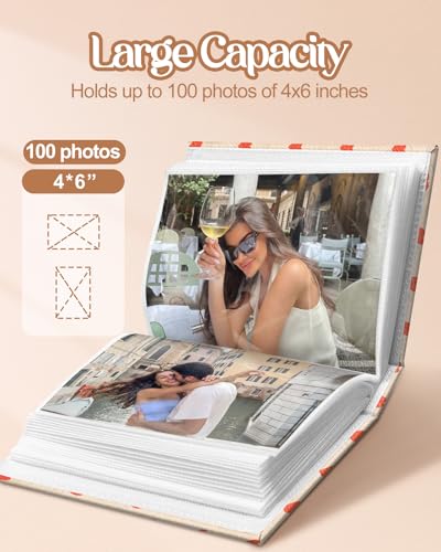 Slohif Photo Album 4x6 Pictures Leather Small Memory Book Keepsake for Family Wedding Postcard 100 Pockets Personalized Couples Photobook for Engagement Travel Vacation Birthday Honeymoon Heart - style: Heart