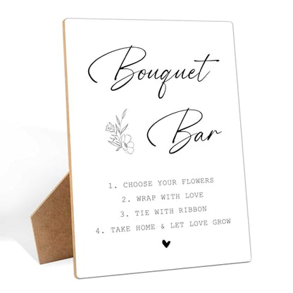 Flower Bouquet Bar Sign, 8×11 Inches Wooden Sign With Stand, Minimalist Gender Neutral Tabletop Decor for Baby Shower, Bridal Shower, Wedding Reception, Event Party Favor Supplies-14 - style: Bouquet Bar