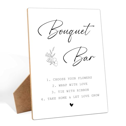 Flower Bouquet Bar Sign, 8×11 Inches Wooden Sign With Stand, Minimalist Gender Neutral Tabletop Decor for Baby Shower, Bridal Shower, Wedding Reception, Event Party Favor Supplies-14 - style: Bouquet Bar