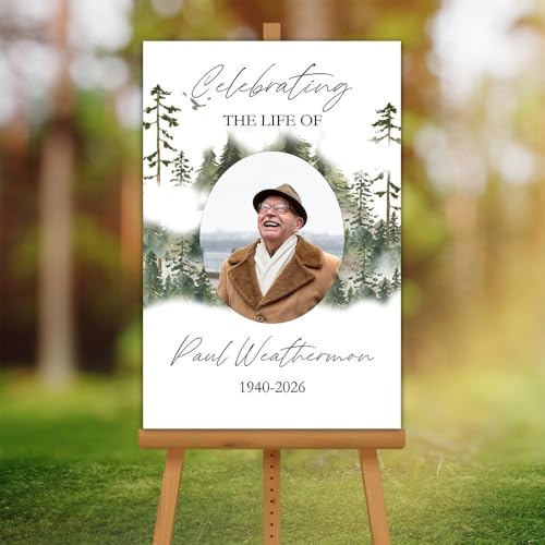 Memorial Tribute Custom Portrait Yard Sign – Funeral Reception Welcome Board – Editable Names & Dates - color: Version 7