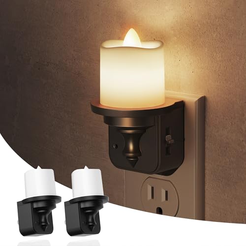 L LOHAS LED Candle Night Light, Dimmable Night Lights Plug into Wall, 2Pack - color: Black-Warm