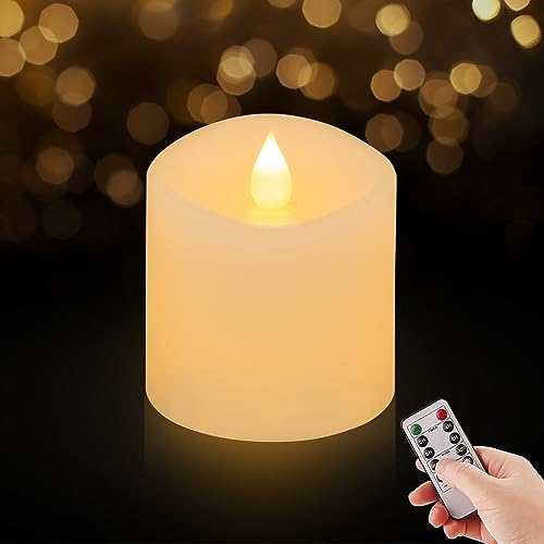 3x3 Flickering Flameless Candles Set of 1, 2AA Battery Life 600 Hours Battery Candles Flickering with Timer,3 inch Flameless Candles with Remote for Indoor/Outdoor, Ivory - color: Ivory, size: 3"x3" - 1 Pack