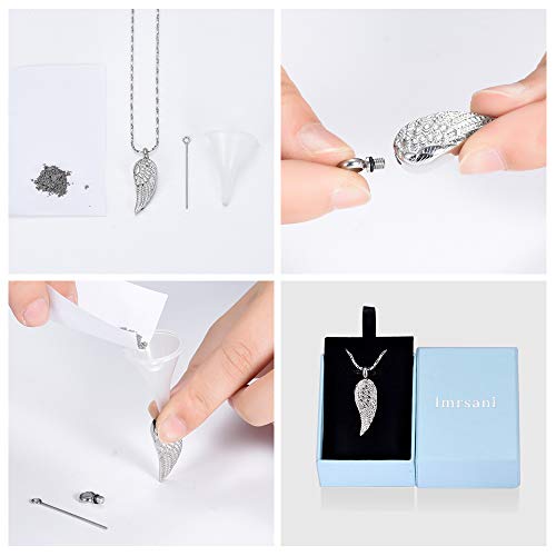 Imrsanl Angel Wing Cremation Jewelry Urn Necklace for Ashes | For Women Men, Stainless Steel, Memorial Urn Pendant, Funeral Ashes Holder Keepsake - color: Silver