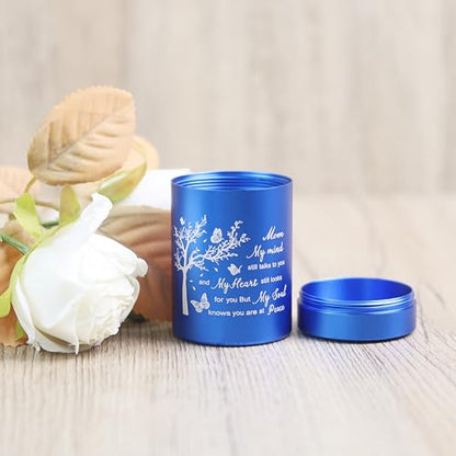 3 Inch Small Urn for Human Ashes Aluminum Mini Cremation Small Keepsake Urn for Sharing Ashes Mini Urn-Mom Blue - size: Blue-Mom