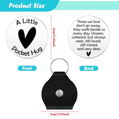 Sympathy Gifts Hug Token with Black Leather Keychain Pocket Hug Token Remembrance Sympathy Gift for Loss for Friends Family Condolence Grieving Keepsake Grief Gifts Double Sided Stainless Steel Tokens