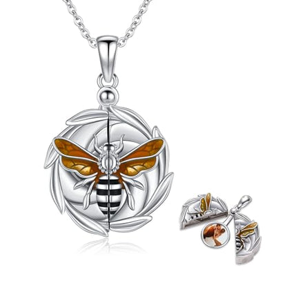 CUOKA MIRACLE Sterling Silver Animals Locket Necklace for Women Keepsake | That Holds Picture Personalized Customize Photo Locket Gift for Mom Grandma - style: 11-bee