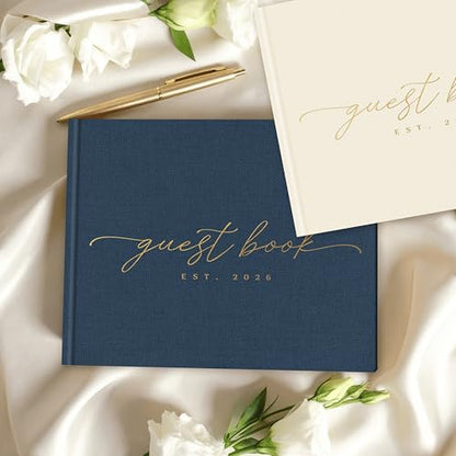 Custom 2026 Wedding Guest Book for Reception — Gold-Foiled Navy Guestbook to Sign in, Elegant Baby Shower Guest Book for Party & Birthday — Photo & Polaroid Guest Book for Wedding & Bridal Shower - size: Est. 2026
