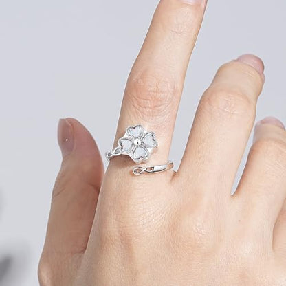 ZOEXUE Four Leaf Clover Cremation Urn Ring for Women, 925 Sterling Silver Adjustable Open Memorial Keepsake Ring with Opal Stones, Holds Ashes Bereavement Sympathy Gift - color: White