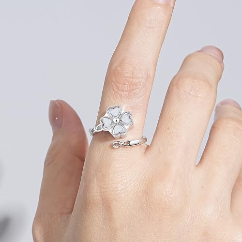 ZOEXUE Four Leaf Clover Cremation Urn Ring for Women, 925 Sterling Silver Adjustable Open Memorial Keepsake Ring with Opal Stones, Holds Ashes Bereavement Sympathy Gift - color: White