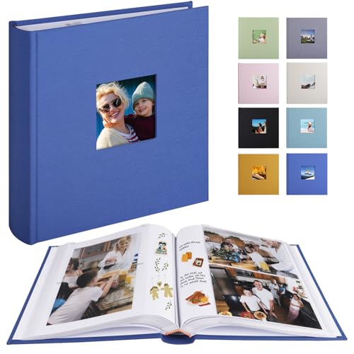 1DOT2 Photo Album with Writing Space, 100 Pages, Linen Cover, Blue - color: Blue