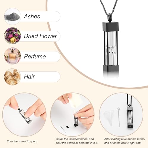 Oinsi Glass Hourglass Cremation Jewelry for Ashes Cylinder Urn Necklace Container Vial Necklaces Bottle Memorial Cremation Keepsake Jewelry Ash Pendant for Women/Men - color: Black