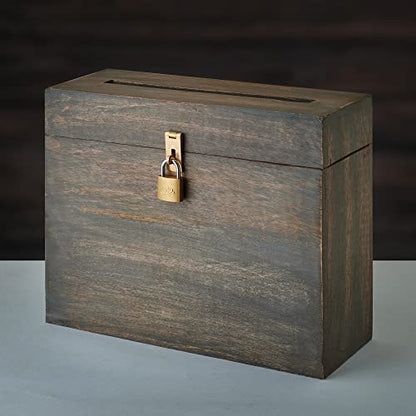 Wooden Wedding Card Box with Lock and Card Slot for Reception, Party W7 - color: Gray