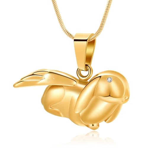 Bunny Rabbit Urn Pendant Necklace - Stainless Steel Cremation Ashes Jewelry for Pets Keepsake Memorial Ashes Locket - color: Gold-A