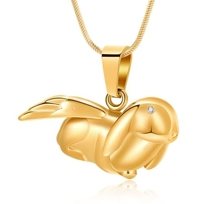 Bunny Rabbit Urn Pendant Necklace - Stainless Steel Cremation Ashes Jewelry for Pets Keepsake Memorial Ashes Locket - color: Gold-A