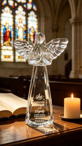 Christian Gifts for Women - Engraved Crystal Angel 6" | Inspirational Figurine with Strength & Dignity, Christian Woman Gift for Christmas Mother's Day Birthday, Proverbs 31:25 - color: Woman of Strength & Dignity