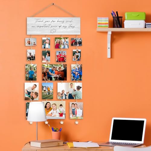Orchroma Thank You Teacher Gifts Photo Picture Framed Collage Goard,Hanging Photo Display with Clips,Thank You for Being Such an Important Piece of My Story Wall Decor for School Teacher Classroom