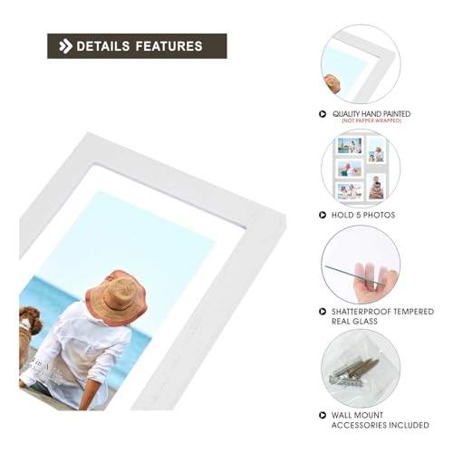 Hand-Painted White Wood Multi Collage Frame, 5 Openings for 4x6 - color: White, size: 5 4X6