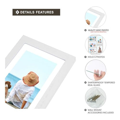 Hand-Painted White Wood Multi Collage Frame, 5 Openings for 4x6 - color: White, size: 5 4X6