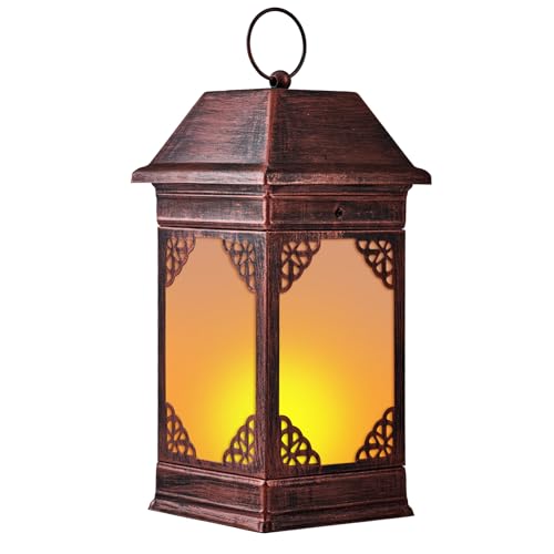 15.5" Solar Lanterns Outdoor Waterproof, Glass Flickering Flame Solar Lantern, Hanging Metal Lantern Decorative for Patio Front Porch Garden Backyard Tabletop Party Decoration - color: Carved