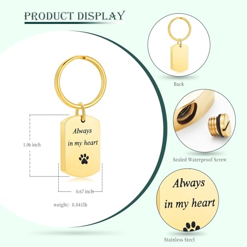 Pet Paw Cremation Jewelry Urn Keychain for Ashes for Women Men Memorial Keepsake Keychain - color: Gold