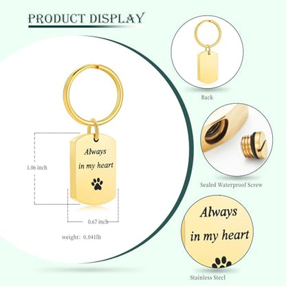Pet Paw Cremation Jewelry Urn Keychain for Ashes for Women Men Memorial Keepsake Keychain - color: Gold