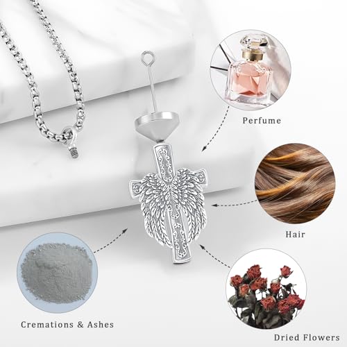 Aniu S925 Sterling Silver Urn Necklace Cremation Jewelry for Ashes - color: Cross Angel Wing-C