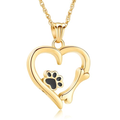 Pet Cremation Jewelry for Ashes Paw Print Pet Heart Urn Necklace Memorial Keepsake Jewelry for Pet/Dog's/Cat's Ashes Pendant - color: Gold