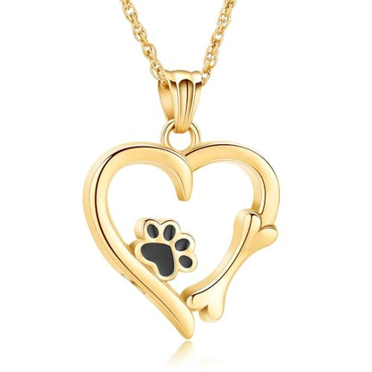 Pet Cremation Jewelry for Ashes Paw Print Pet Heart Urn Necklace Memorial Keepsake Jewelry for Pet/Dog's/Cat's Ashes Pendant - color: Gold