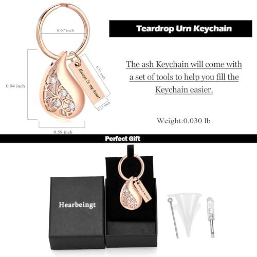Hearbeingt Teardrop Urn Keychain for Ashes Tree of Life Cremation Jewelry - color: A-rosegold