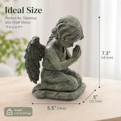 Praying Angel Figurine, 7.3 Inch Resin Angel Statue for Memorial Gifts, Sympathy Gifts, Indoor Home Decor, Garden Accent, Stone-Look Angel Sculpture for Tabletop, Shelf, Mantel, Bedroom