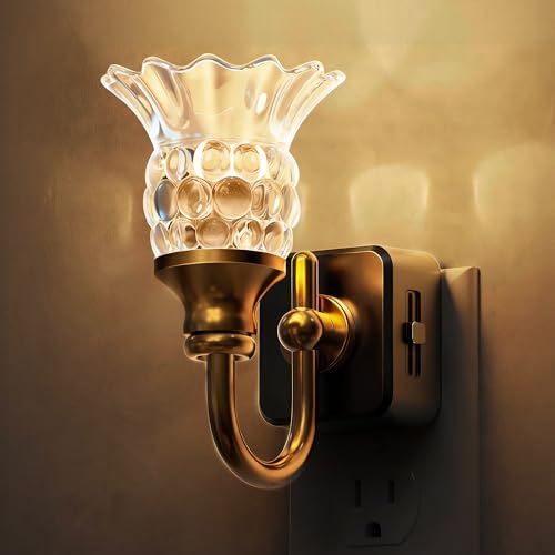 L LOHAS LED Night Lights Plug into Wall, 3000K LED Floral Night Light | Auto Sensor, 0-100lm Adjustable Brightness Plug in Nightlight, for Hallway Bedroom Stairway Gift - color: Gold Ring-Goblet, size: 1 Pack