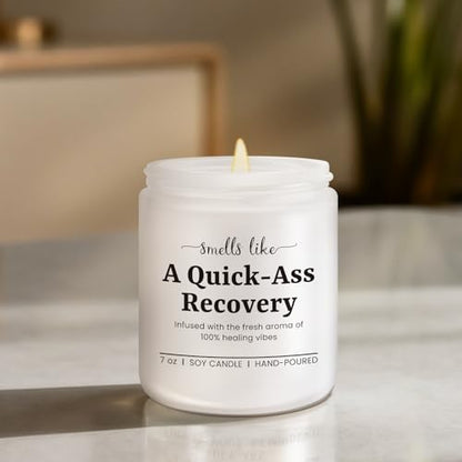Funny Get Well Soon Gifts, Surgery Recovery Gift for Women, Lavender Candle | Cancer Comfort Gift, Feel Better Present for Friend, Funny Injury Sick Quick Recovery Prtesent, 7oz Lavender Soy Wax Candle - color: White-Smells like a quick recovery