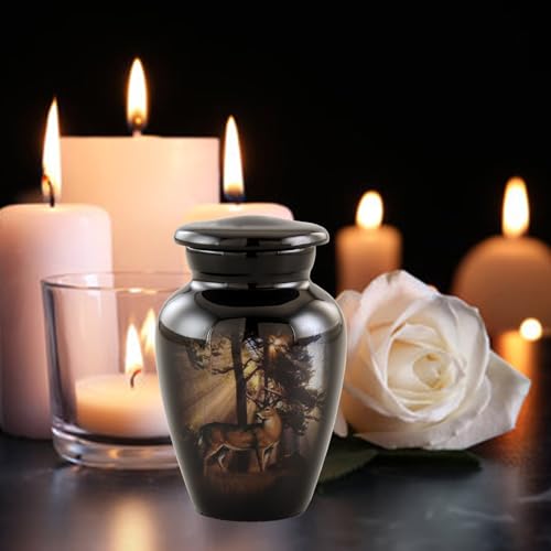 Gone Hunting Deer Keepsake Urns with Sunrays – Set of 4 Majestic Buck Mini Cremation Urns for Human Ashes – Handcrafted Sharing Token Funeral & Memorial Urns with Velvet Bags & Funnel (S/4 Keepsakes) - size: Set of 4 Keepsake