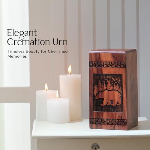 Bear Small Wooden Urn for Male & Female Keepsake Wood Memorial Urn Ashes 5" - size: 5x3INCH