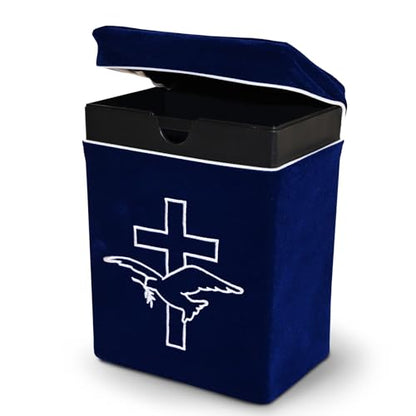 Velvet Urn Bag with TSA Approved Cremation Container | Holds Cremated Ashes of Human Adult | For Use in a Niche or Ground Burial | Fits Crowne Burial Urn Vault (Navy with Cross and Dove) - color: Navy With Cross and Dove