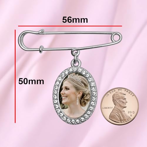 Wedding Bouquet Photo Charms Memorial Custom Boutonniere Bachelor Bridal - style: Oval - Rhinestone Frame Gold/ Silver & UV Photo