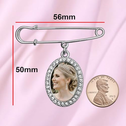 Wedding Bouquet Photo Charms Memorial Custom Boutonniere Bachelor Bridal - style: Oval - Rhinestone Frame Gold/ Silver & UV Photo