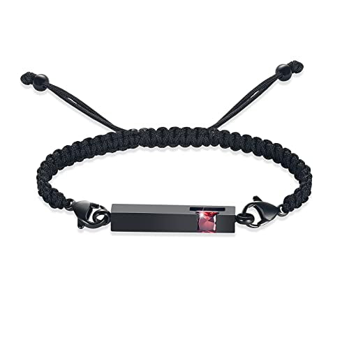 constantlife Birthstone Crystal Cube Urn Bracelet for Ashes Braided Rope Adjustable Bangle Cremation Memorial Jewelry Loved Ones Funeral Keepsake Gift for Women Men - color: Black-Red
