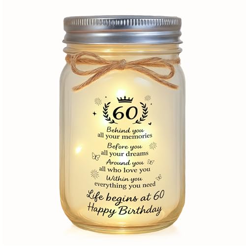 60th Birthday Gifts for Women Mom 60th Birthday Decorations for Mother Woman Decorative Jar Night Light 60 Years Old Gift - style: 60th Birthday