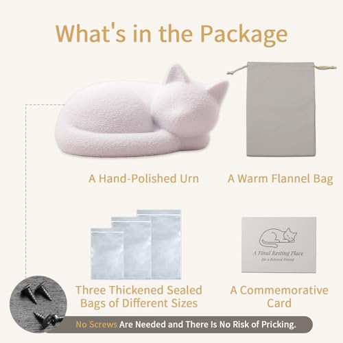 White Sleeping Cat Urn for Ashes Minimal Pet Memorial Keepsake - color: Matte White
